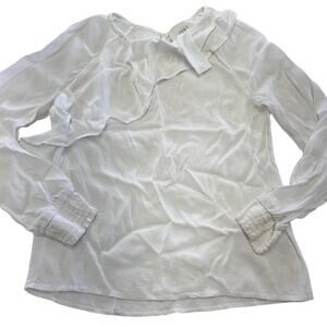 Just Female Shiro Blouse Womens XS White Shiro Long Sleeve Ruffle Top Viscose
